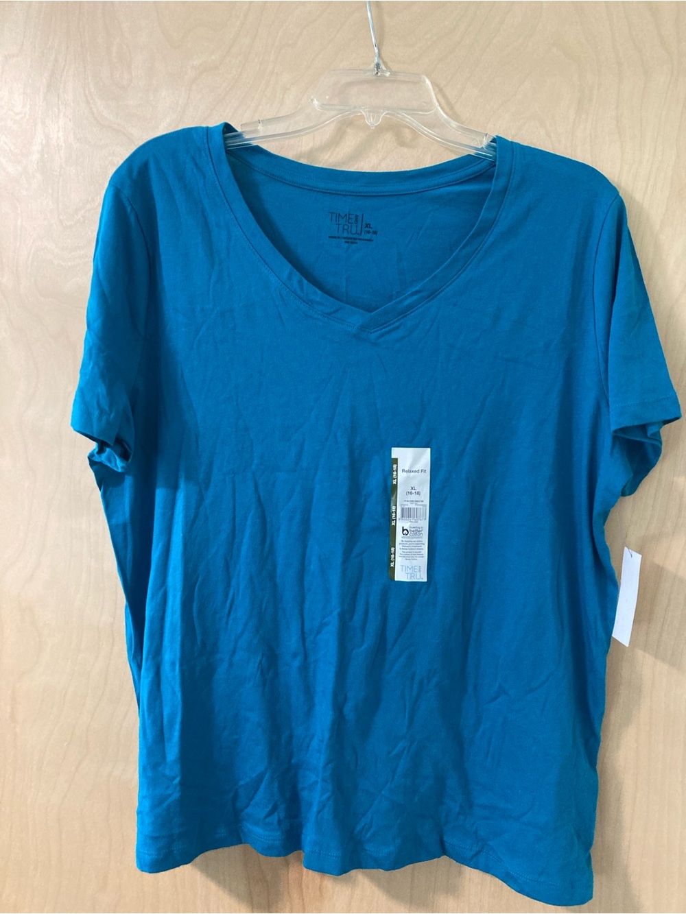 Time and Tru NWT Relaxed Fit Teal Blue V-Neck Short Sleeve T-Shirt Women’s Sz XL